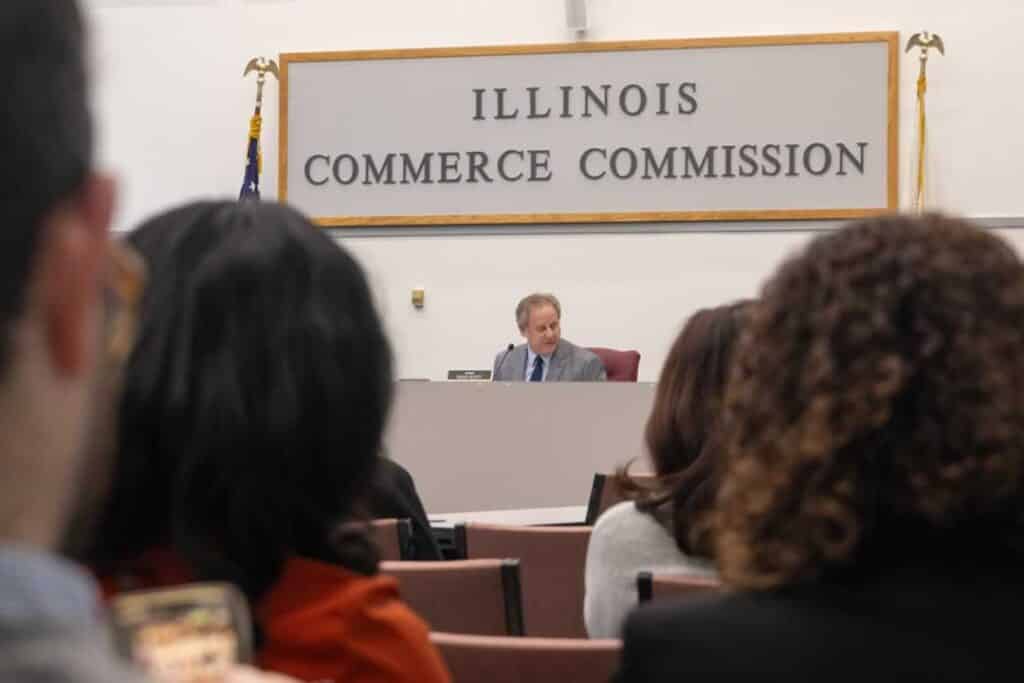 Illinois Commerce Commission Chair Doug Scott presides over a commission meeting in Chicago in late January. (Capitol News Illinois photo by Andrew Adams)